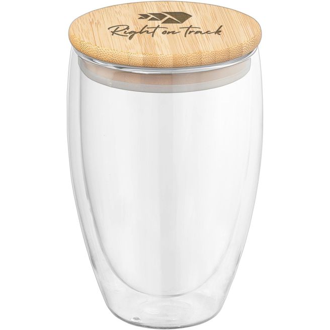Produktabbildung Sculpture - 355 ml Glasbecher mit Bambus-Deckel - Doppelwandig Sculpture - 355 ml Glasbecher mit Bambus-Deckel - Doppelwandig