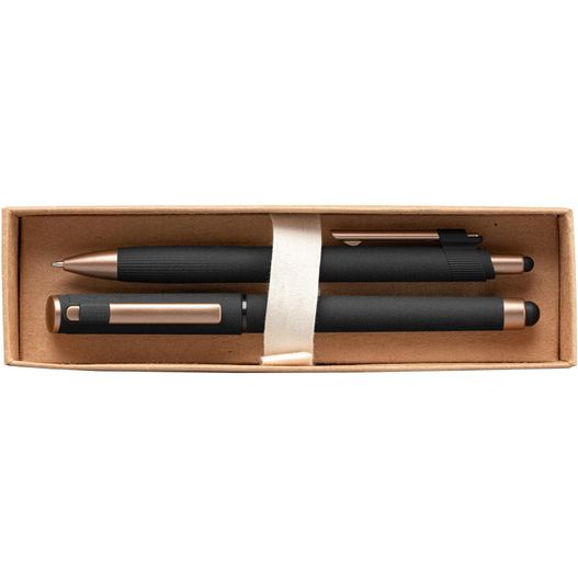 York Kugelschreiber-Geschenkset mit bronzefarbenen Akzenten aus recyceltem Kunststoff inkl. verzierter Geschenkbox (Bild 1)