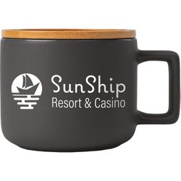 Produktabbildung Café Virtuoso - 355 ml Keramiktasse mit Bambus-Deckel Café Virtuoso - 355 ml Keramiktasse mit Bambus-Deckel