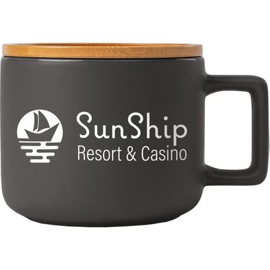 Café Virtuoso - 355 ml Keramiktasse mit Bambus-Deckel