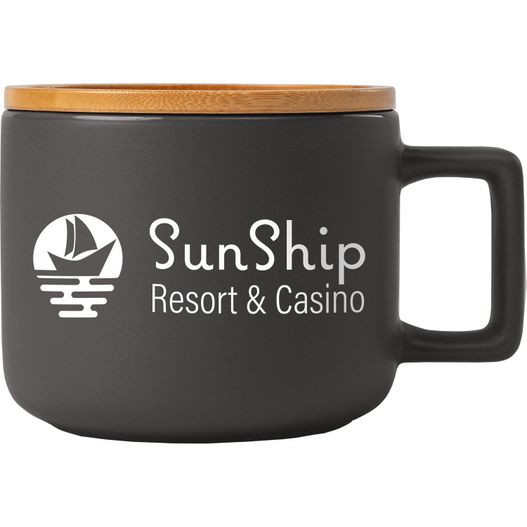 Café Virtuoso - 355 ml Keramiktasse mit Bambus-Deckel (Bild 1)