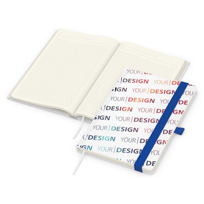 Notizbuch Match-Book Creme Bestseller, A5, Natura, individuell, mittelblau