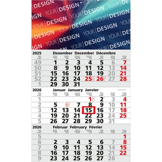 3-Monatskalender Solid 3 Bestseller, hellgrau (Einblatt) (Bild 1)