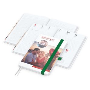 Wochenplaner Match-Hybrid White Bestseller, A5, Cover-Star gloss-individuell, grün