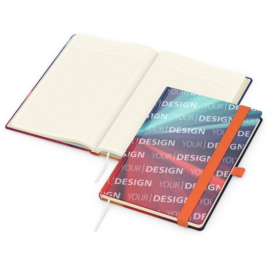 Produktabbildung Notizbuch Match-Book Creme Bestseller, A5, Cover-Star, gloss-individuell, orange Notizbuch Match-Book Creme Bestseller, A5, Cover-Star, gloss-individuell, orange (Bild 1)