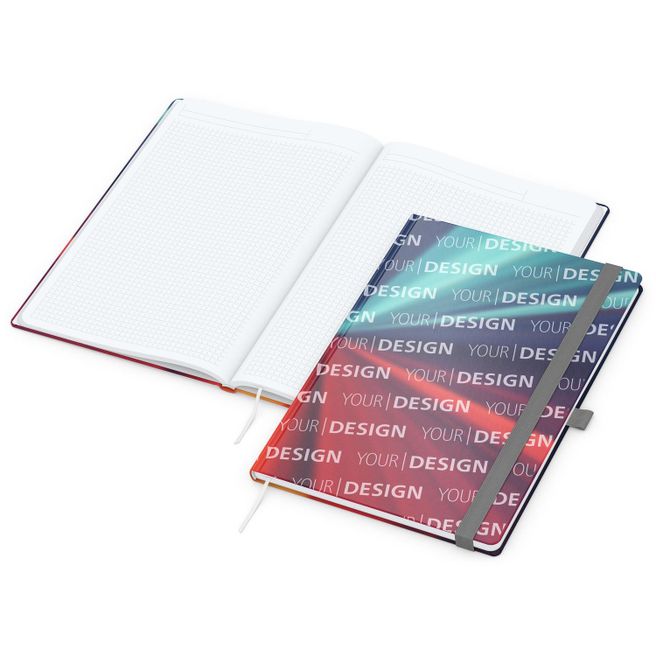 Notizbuch Match-Book White Bestseller, A4, Cover-Star, gloss-individuell, silbergrau