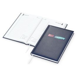 Produktabbildung Buchkalender Basic Bestseller inkl. Siebdruck-Digital, dunkelblau Buchkalender Basic Bestseller inkl. Siebdruck-Digital, dunkelblau