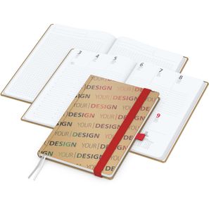 Wochenplaner Match-Hybrid White Bestseller, A5, Natura braun-individuell, rot