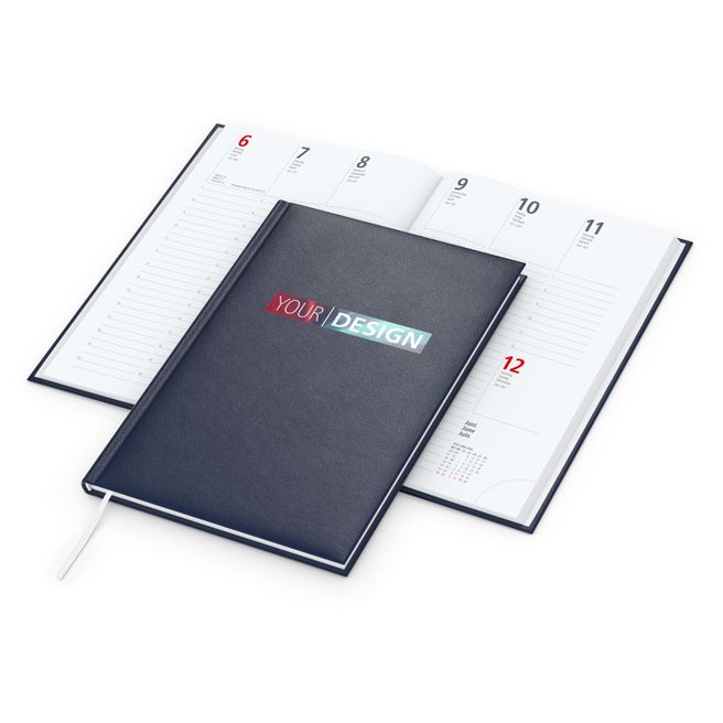 Produktabbildung Wochenkalender Prestige Bestseller inkl. Siebdruck-Digital, dunkelblau Wochenkalender Prestige Bestseller inkl. Siebdruck-Digital, dunkelblau