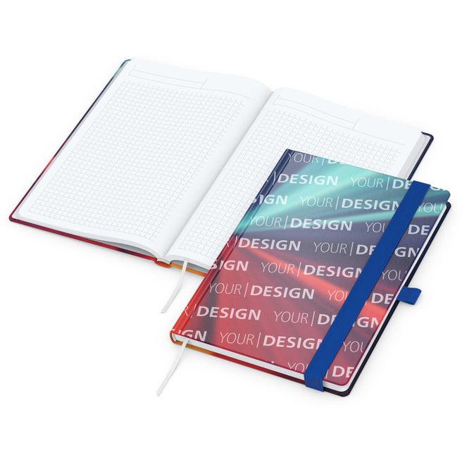 Notizbuch Match-Book White Bestseller, A5, Cover-Star, gloss-individuell, mittelblau