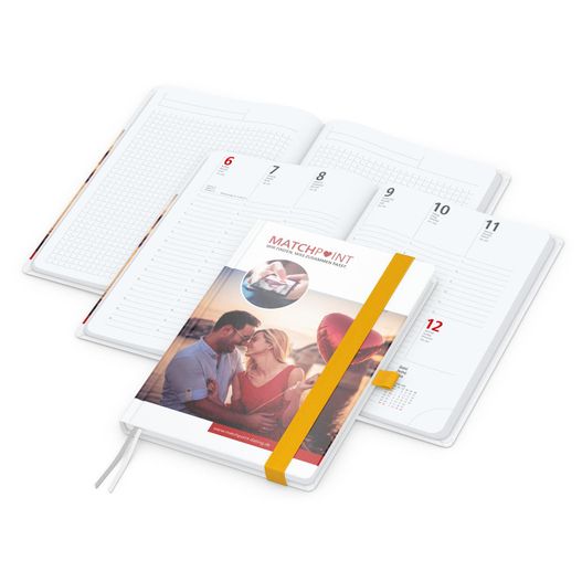 Produktabbildung Wochenplaner Match-Hybrid White Bestseller, A5, Cover-Star matt-individuell, gelb Wochenplaner Match-Hybrid White Bestseller, A5, Cover-Star matt-individuell, gelb (Bild 1)