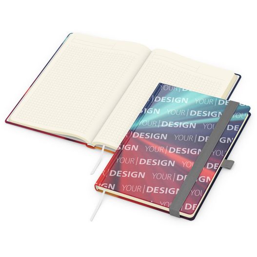 Produktabbildung Notizbuch Match-Book Creme Bestseller, A5, Cover-Star, gloss-individuell, silbergrau Notizbuch Match-Book Creme Bestseller, A5, Cover-Star, gloss-individuell, silbergrau (Bild 1)