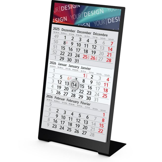 Tischkalender Desktop 3 Color Bestseller, 1 Jahr, schwarz