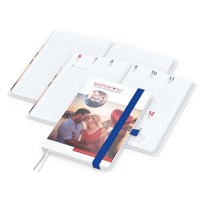 Wochenplaner Match-Hybrid White Bestseller, A5, Cover-Star gloss-individuell, mittelblau