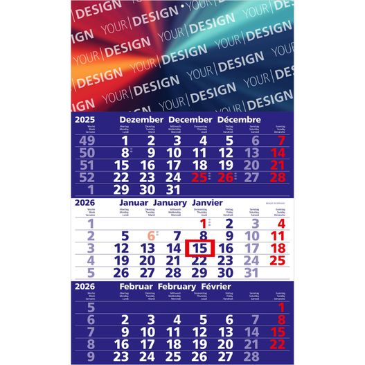 3-Monatskalender Solid 3 Bestseller, dunkelblau (Einblatt) (Bild 1)