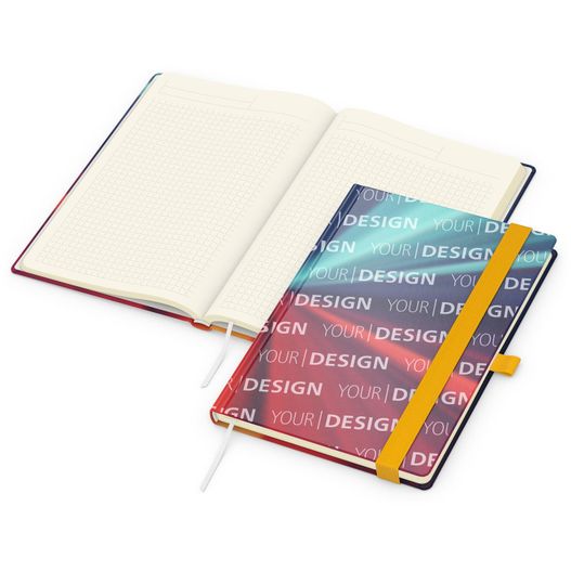 Produktabbildung Notizbuch Match-Book Creme Bestseller, A5, Cover-Star, gloss-individuell, gelb Notizbuch Match-Book Creme Bestseller, A5, Cover-Star, gloss-individuell, gelb (Bild 1)