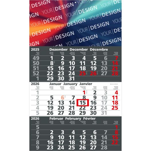 3-Monatskalender Solid 3 Bestseller, anthrazit (Einblatt) (Bild 1)