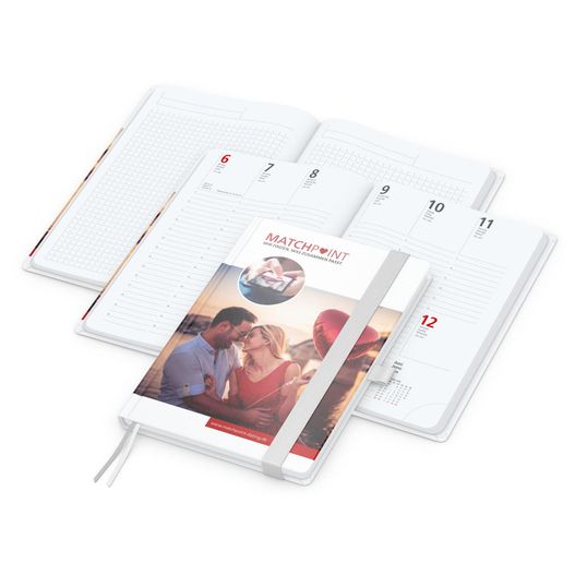 Produktabbildung Wochenplaner Match-Hybrid White Bestseller, A5, Cover-Star matt-individuell, weiß Wochenplaner Match-Hybrid White Bestseller, A5, Cover-Star matt-individuell, weiß (Bild 1)