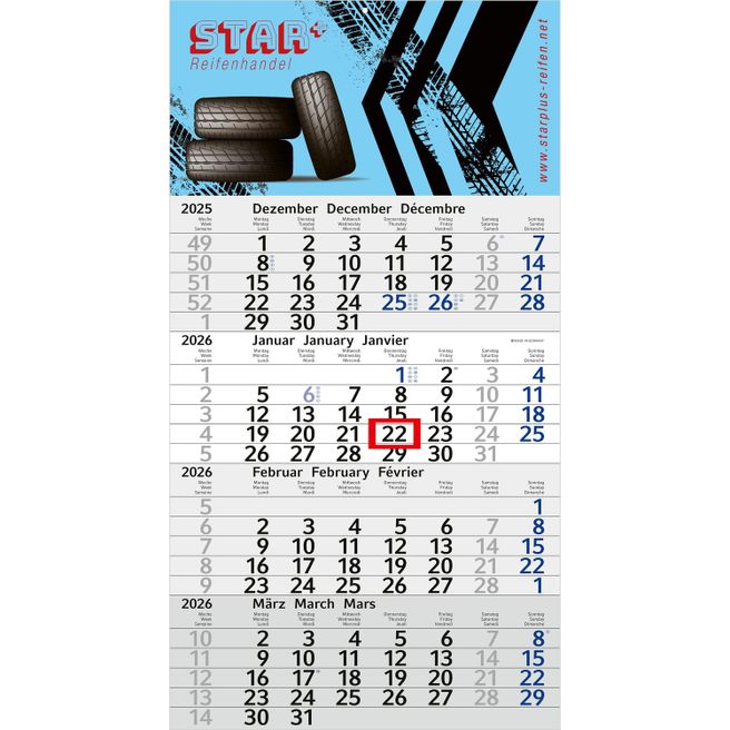 4-Monatskalender Budget 4 Bestseller, blau (Einblatt)