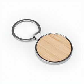 GASTON ROUND. Schlüsselanhänger aus Eisen in runder Form aus Zink und Bambu