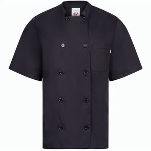 VL DURGA. Kurzärmelige Kochjacke aus Popeline (110 g/m²) aus Baumwolle (35 %) und Polyester (65 %)