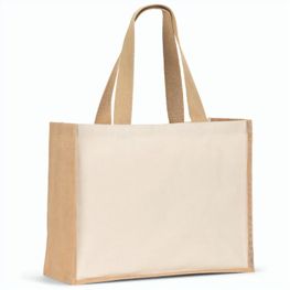 HELSINQUE. Tasche aus Canvas (320 g/m²), mit Boden und Seiten aus laminierter Jute (350 g/m²) in Naturtönen