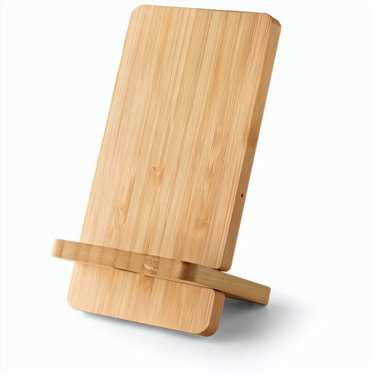 Produktabbildung LANGE. Smartphone-Halter mit schnellem 15W wireless Ladegerät aus Bambus LANGE. Smartphone-Halter mit schnellem 15W wireless Ladegerät aus Bambus (Bild 1)