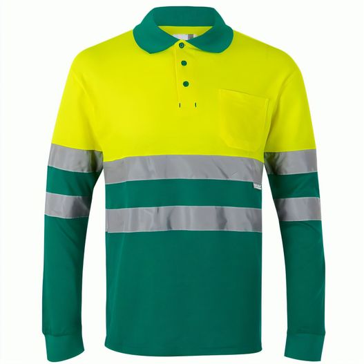 VL PLUTO LARGE. Zweifarbiges Piqué-Poloshirt (150g/m²) mit langen Ärmeln, aus Baumwolle (55%) und Polyester (45%) (Bild 1)