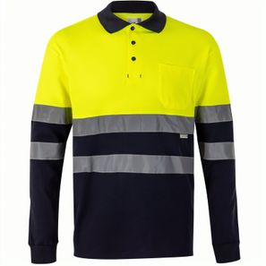 VL PLUTO. Zweifarbiges Piqué-Poloshirt (150g/m²) mit langen Ärmeln, aus Baumwolle (55%) und Polyester (45%)