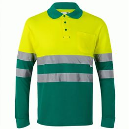 VL PLUTO. Zweifarbiges Piqué-Poloshirt (150g/m²) mit langen Ärmeln, aus Baumwolle (55%) und Polyester (45%)