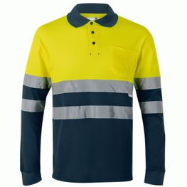 VL PLUTO. Zweifarbiges Piqué-Poloshirt (150g/m²) mit langen Ärmeln, aus Baumwolle (55%) und Polyester (45%)