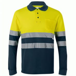 VL PLUTO. Zweifarbiges Piqué-Poloshirt (150g/m²) mit langen Ärmeln, aus Baumwolle (55%) und Polyester (45%)