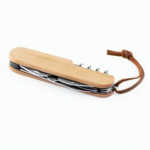 RYKER. Multifunktionales Taschenmesser aus Bambus und Edelstahl mit PU-Griff