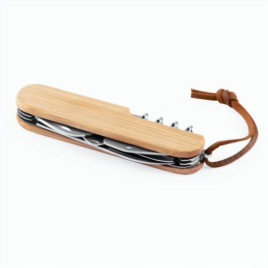 RYKER. Multifunktionales Taschenmesser aus Bambus und Edelstahl mit PU-Griff (Bild 1)