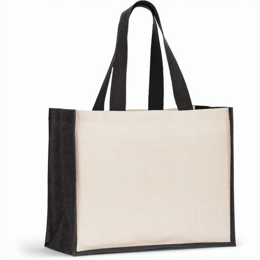 HELSINQUE COLOUR. Tasche aus Canvas (320 g/m²), mit Boden und Seiten aus farbig laminierter Jute (350 g/m²) (Bild 1)