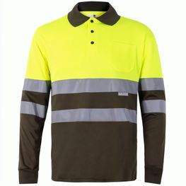 VL VULCAN. Zweifarbiges Poloshirt im Bird-Eye-Design (160g/m²) mit langen Ärmeln, aus Polyester (100%)