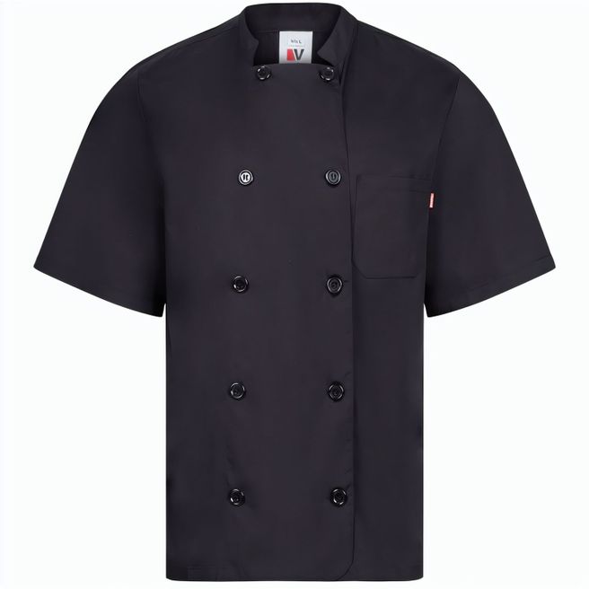 VL DURGA. Kurzärmelige Kochjacke aus Popeline (110 g/m²) aus Baumwolle (35 %) und Polyester (65 %)