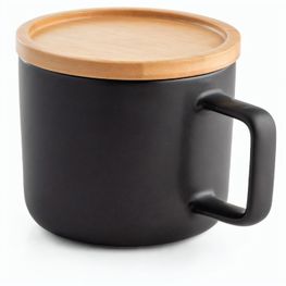FANGIO. Tasse aus Keramik 230ml mit Deckel aus Bambus, der als Untersetzer dient