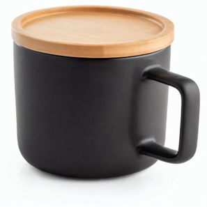 FANGIO. Tasse aus Keramik 230ml mit Deckel aus Bambus, der als Untersetzer dient