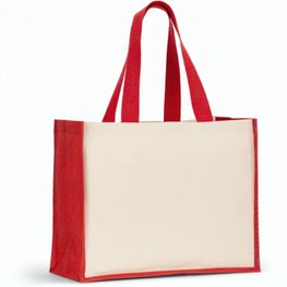 HELSINQUE COLOUR. Tasche aus Canvas (320 g/m²), mit Boden und Seiten aus farbig laminierter Jute (350 g/m²)