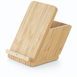 LEAVITT. Smartphone- und Kugelschreiberhalter mit 10W wireless Schnellladegerät aus Bambus