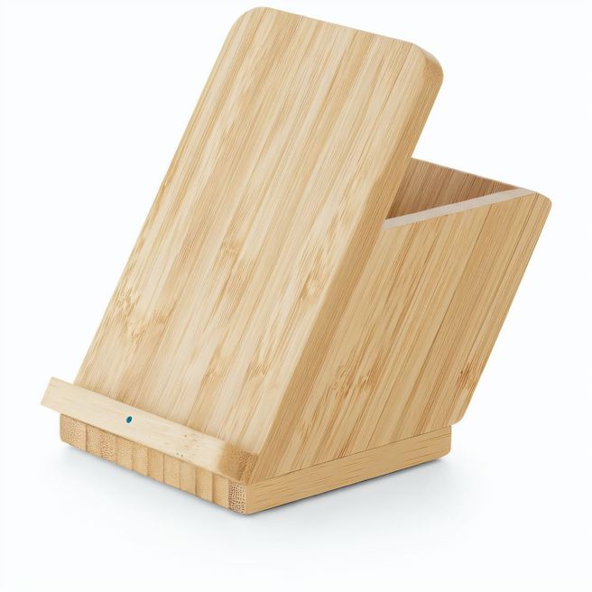 LEAVITT. Smartphone- und Kugelschreiberhalter mit 10W wireless Schnellladegerät aus Bambus
