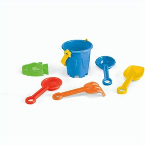 VALLARTA. StrandEimer aus PP mit 5 Zubehörteilen: 3 Schaufeln, 1 Rechen, 1 Fisch oder 1 Krabbe
