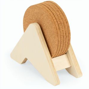 PLYCORK. Sperrholzständer mit 6 Korkuntersetzern