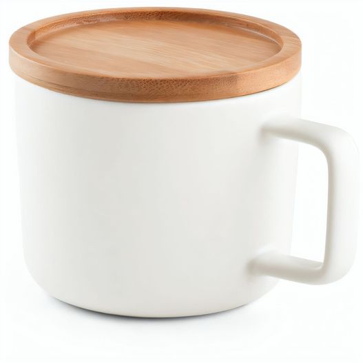 Produktabbildung FANGIO. Tasse aus Keramik 230ml mit Deckel aus Bambus, der als Untersetzer dient FANGIO. Tasse aus Keramik 230ml mit Deckel aus Bambus, der als Untersetzer dient (Bild 1)