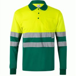 VL VULCAN LARGE. Zweifarbiges Poloshirt im Bird-Eye-Design (160g/m²) mit langen Ärmeln, aus Polyester (100%)