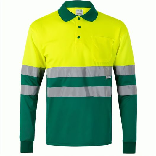 VL VULCAN LARGE. Zweifarbiges Poloshirt im Bird-Eye-Design (160g/m²) mit langen Ärmeln, aus Polyester (100%) (Bild 1)