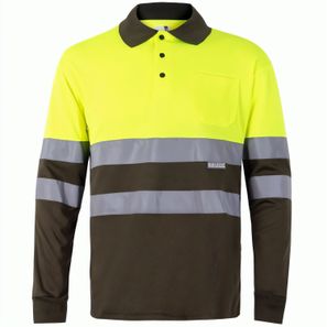 VL VULCAN LARGE. Zweifarbiges Poloshirt im Bird-Eye-Design (160g/m²) mit langen Ärmeln, aus Polyester (100%)