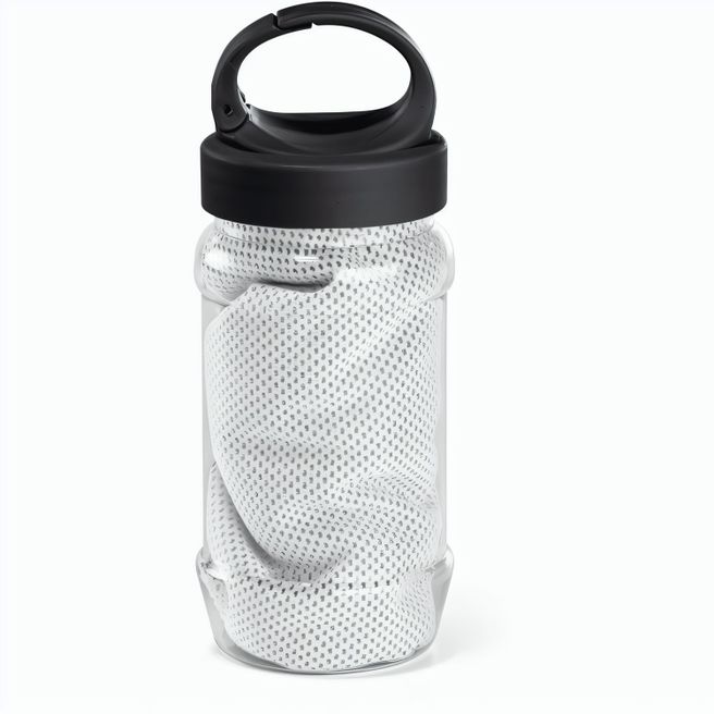 ARTX PLUS. Sporthandtuch aus Polyamid und Polyester mit Flasche (440 mL) aus PP und PET und einem integrierten Karabinerhaken am Deckel