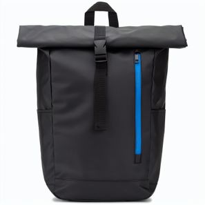 OSASCO BPACK. Rolltop-Rucksack mit Reissverschlusssystem, bei dem das Oberteil aufgerollt werden kann, um es an das Volumen des Rucksacks anzupassen. Hergestellt aus recyceltem 600D-Polyester